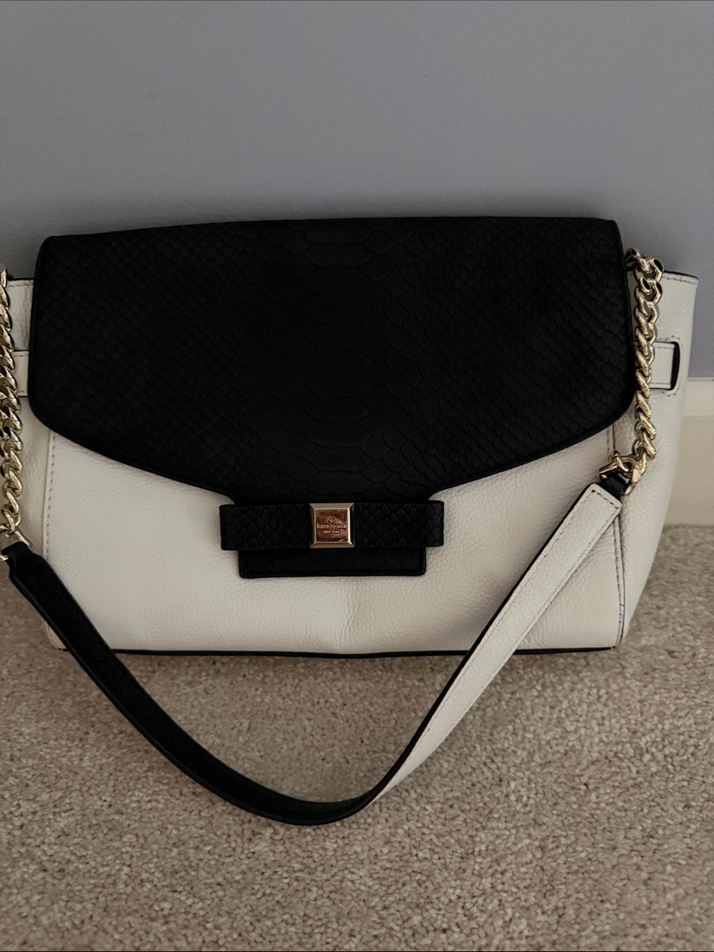 kate spade Black and White Textured Flap Shoulder Bag